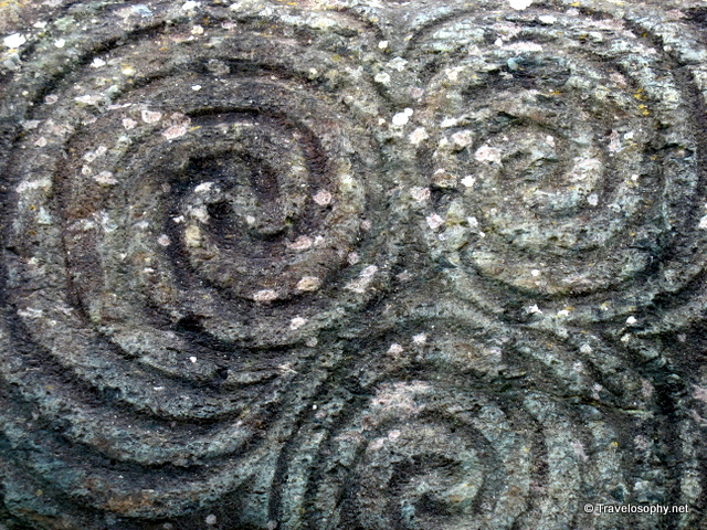 Close up of Neolithic rock art on the entrance stone at Newgrange