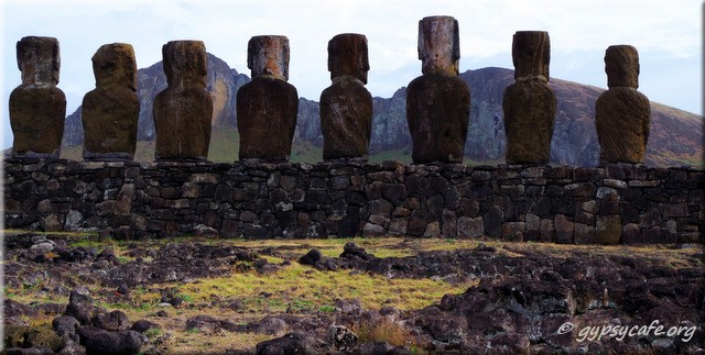 Tongariki Moai facing Rano Raraku